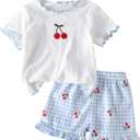 SOLY HUX Toddler Girl's Clothes Summer Outfits Cute Short Sleeve T Shirt and Plaid Shorts 2 Piece Clothing Set (White)