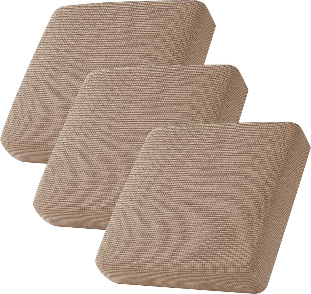 CHUN YI 3Piece Stretch Couch Cushion Covers, Sofa Seat Slipcovers for Pets, Suitable for Armchair Loveseat Sofa with Spandex Jacquard Washable Fabric(3Piece,Camel) (27.5"D x 25"W x 9"H)