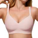 As Fairy Women's Soft Comfortable No Underwire Bras V Neck Seamless Push Up Bralettes Full Coverage T-shirt Brassiere (38C, Pink)
