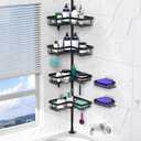 Tension Pole Shower Caddy Corner with 2 Soap Holders, 4 Tier Bathroom Shower Organizer Floor to Ceiling 25-114 inch, Adjustable, Multiple Hooks, Stable Base, Rustproof, Black