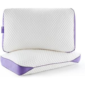 HOMELAB Adjustable Shredded Memory Foam Pillows Queen Size, Cooling Bed Pillows for Sleeping with Removable Cover, Medium Pillows for Side Stomach & Back Sleepers, 2 Packs 20"x28" (White)