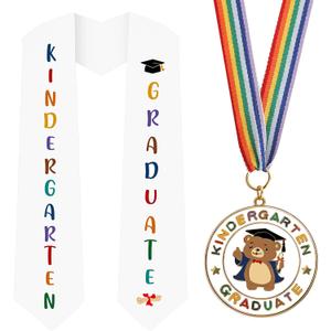 Metal Graduation Medal with Graduation Honor Stole Sash, Grad Award Medals with Lightweight Neck Ribbon, Grad Gift Party Favor Supplies (Kindergarten Bear)