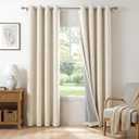 100% Blackout Shield Linen Blackout Curtains for Bedroom 84 Inches Long, Butter Cream Grommet Curtains for Living Room, Thermal Insulated Room Darkening Drapes for Nursery, 50" W x 84" L, 2 Panels