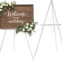 DJAR 63" Wooden Easel Stand for Sign, Dual-use Adjustable Height, Wood Floor Display Easel for Wedding, Welcome Board, Poster, Picture, Photo- White