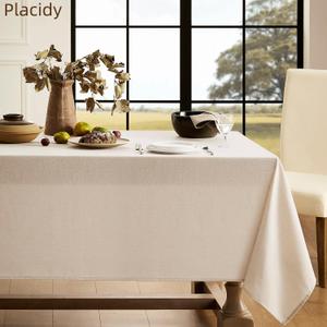 Beige Long Table Cloth for Rectangle Table Linen Textured Dining Table Cloth Decorative Patio Picnic Buffets Wrinkle Resistant Farmhouse Modern Neutral Fabric Table Cover for 8ft Tables 60x120 Inch