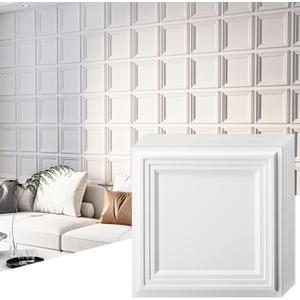 Art3d 33-Pack 3D Textured Accent Wall Panel for Interior Décor, Waterproof PVC Decorative Wall Paneling for Living Room Bedroom Gaming Room Office, 11.8"x11.8" Cover 32.Sq.Ft., White