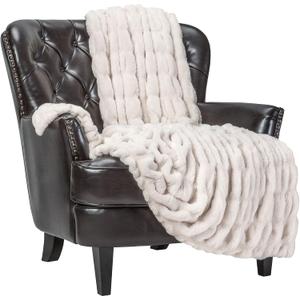 Chanasya Premium Ruched Faux Fur Throw Blanket - Luxurious, Soft Reversible Mink Blanket - 50" x 65 - Cloud (50x65 Inches, A(cloud))