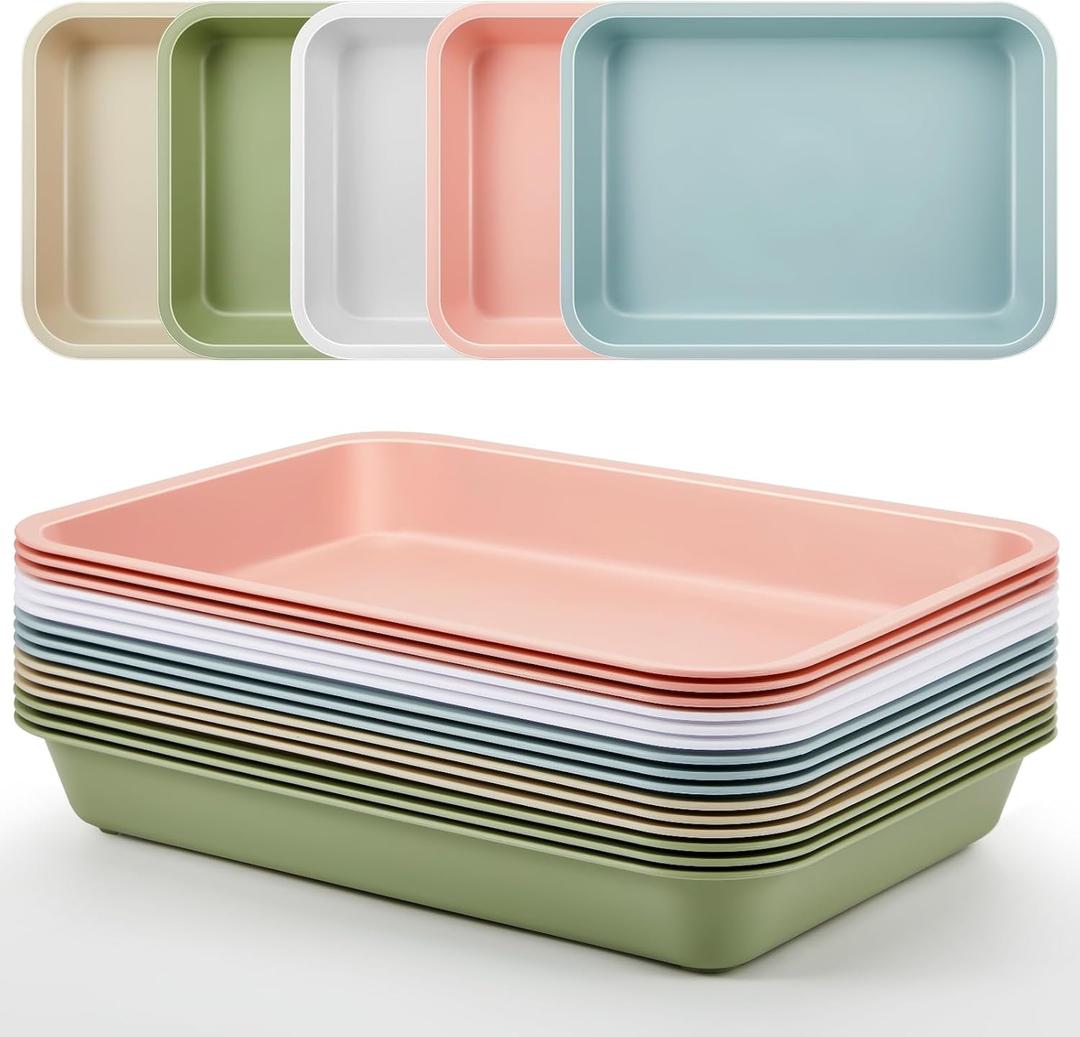 Mifoci 15 Pcs Activity Plastic Art Trays Morandi Color Art and Craft Tray Stackable Plastic Serving Trays for DIY Projects Painting Beads Home Classroom Storage (14.3 x 10.4 x 2 Inch)