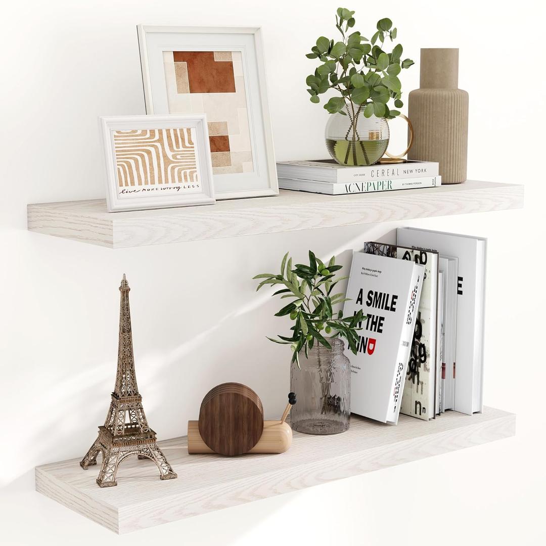 Fun Memories 36x9.3 Floating Shelves for Wall, Wood Floating Shelf 36 Inch Long, Large Deep Wall Shelves for Home Decor & Storage, Rustic Deep Shelf for Living Room, Bedroom, Kitchen, Brich Color