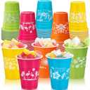 Domensi 50 PC Hawaiian Luau Cups Party Decorations 16 oz Tiki Tropical Plastic Disposable Cups Hawaii Hibiscus Pineapple Flamingo Palm Tree Coconut Dinnerware for Summer Pool Beach Party Supplies