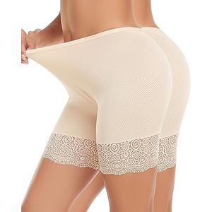 Blueinn Women's Cooling Slip Shorts for Under Dresses Seamless Mesh Anti Chafing Shorts - 4-Way Stretch Nylon, Stay-in-Place Lace Hem, Ultra-Thin Waistband, 2PC Beige, M
