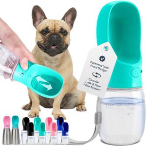 MalsiPree Leak Proof Portable Dog Water Bottle & Dog Travel Water Bottle Dispenser with Bowl - 12 oz, Blue - Food Grade Plastic- Puppy Essentials - Pet Travel Portable Doggy Bowl (12oz)