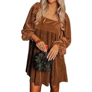 Chvity Women Velvet Backless Mini Dress Sqaure Neck Long Sleeve Casual Loose Holiday Party Winter Babydoll Velour Dressess, Small