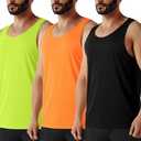 URBEST Men's Neon Workout Sleeveless Shirts Quick Dry Swim Beach Muscle Gym Running Athletic Tank Top Large, Bright Yellow/ Orange/ Black 