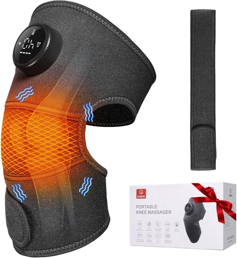 Cordless Knee Massager with Heat and red Light,Knee Brace for Arthritis Pain Relief,Heating Pad for Knee Shoulder Elbow,Gift for Women Men (Black)