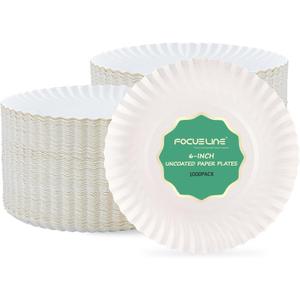 FOCUSLINE 6 Inch Paper Plates 1000 Count, White Paper Plates Uncoated, Everyday Disposable Dessert Plate 6" Small Plate Bulk 1000 Count