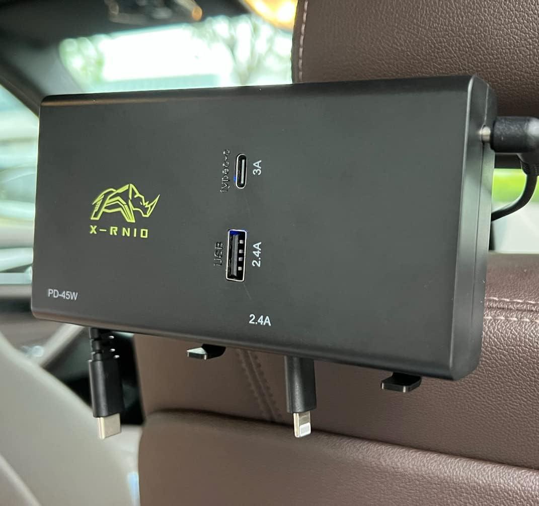 Retractable Backseat Car Phone Charger, Compatible with iPhone & Android Phones and Type-C Laptop, Car Accessories for Uber for Lyft Share Ride, Taxi Driver Accessories