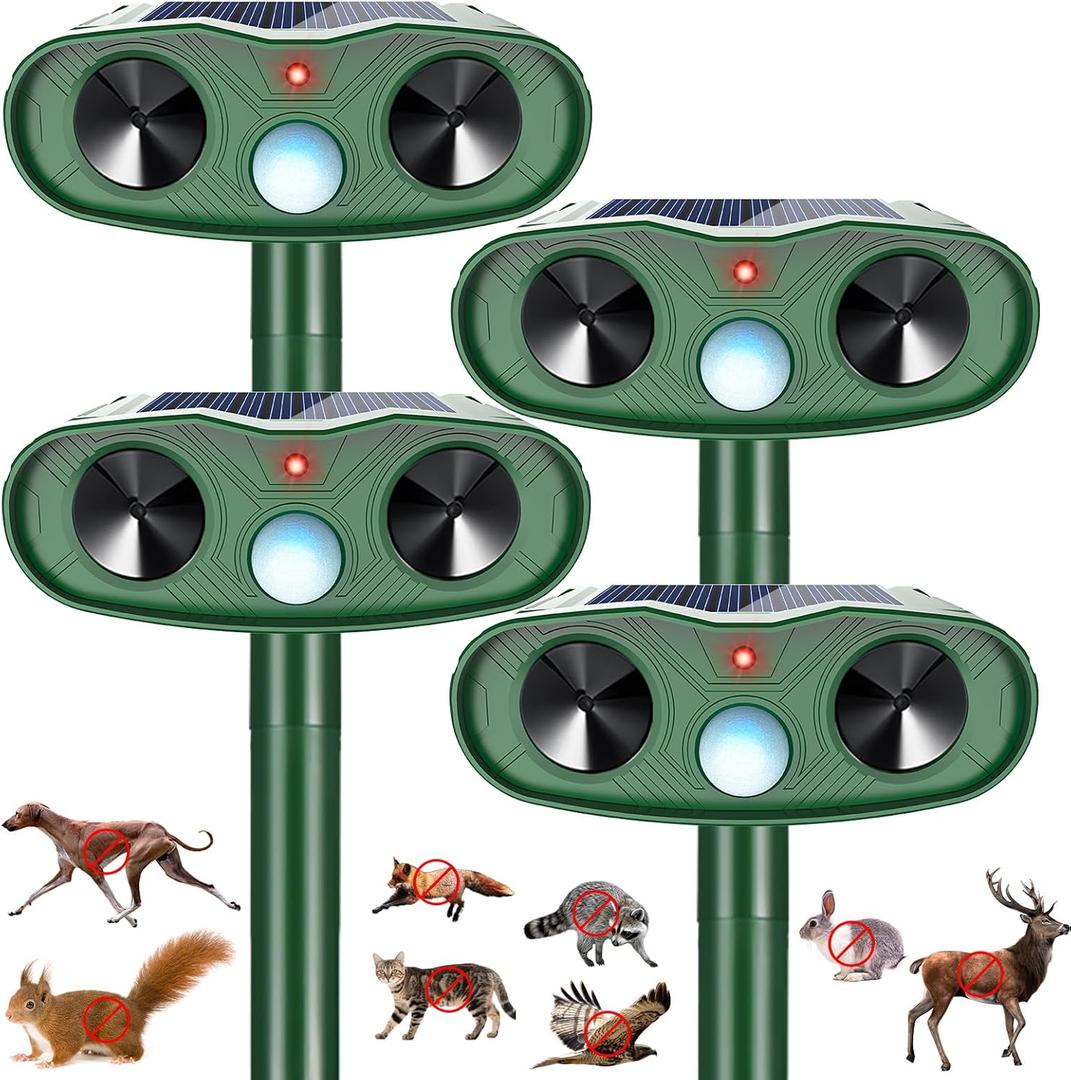 2026 Sonic Fortress Pro Deer Repellent Devices, Racoon Repellent Outdoor Squirrel Fortress Pro IP65 Animal Repeller Cat Deterrent with Motion Sensor to Scare Rabbit Bear Dog Out of Garden Yard(4Pack)
