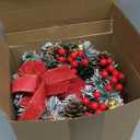 6 Pcs Christmas Small Cabinet Wreaths for Kitchen with Ribbon 8 Inches Mini Christmas Farmhouse Artificial Pine Cone Hanging Wreath for Front Door Window (Red)