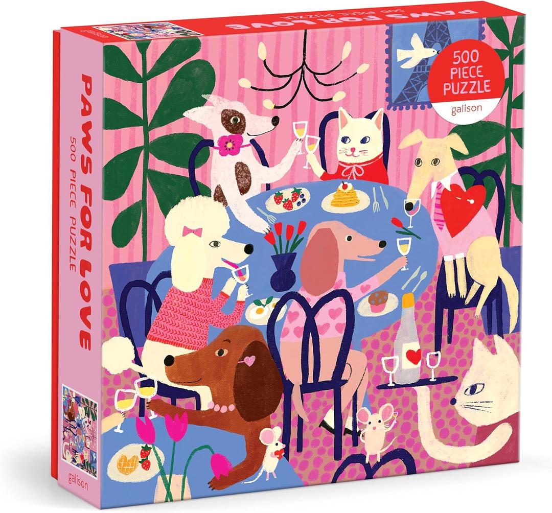 Galison Paws for Love  500 Piece Jigsaw Puzzle Featuring Adorable Artwork of Dogs Celebrating Galentine's and Valentine's Day