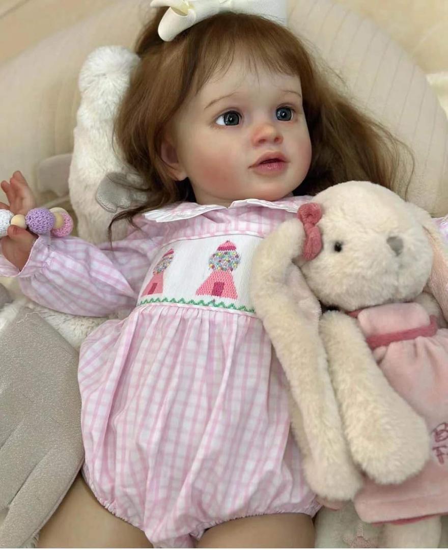 iCradle Reborn Baby Dolls 26inch Soft Silicone Vinyl Newborn Toddler Baby Doll Handrooted Brown Hair Babies Toy Gifts for Kids Age 3+