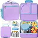 Fimibuke Kids Bento Lunch Box with Thermo, Leakproof Toddler Bento Box with 8.5OZ Insulated Food Jar, Lunch Bag & Utensils BPA Free Dishwasher Safe 3 or 4 Compartment Container for School Girls Boys