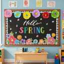 Lunmon 62 Pcs Spring Bulletin Board Set with Borders, 3D Paper Flowers & Cutouts for Classroom Decoration, Hello Spring Floral Wall Decor for Teacher, Chalkboard, Door & Hallway, 11.81 x 7.87 inches
