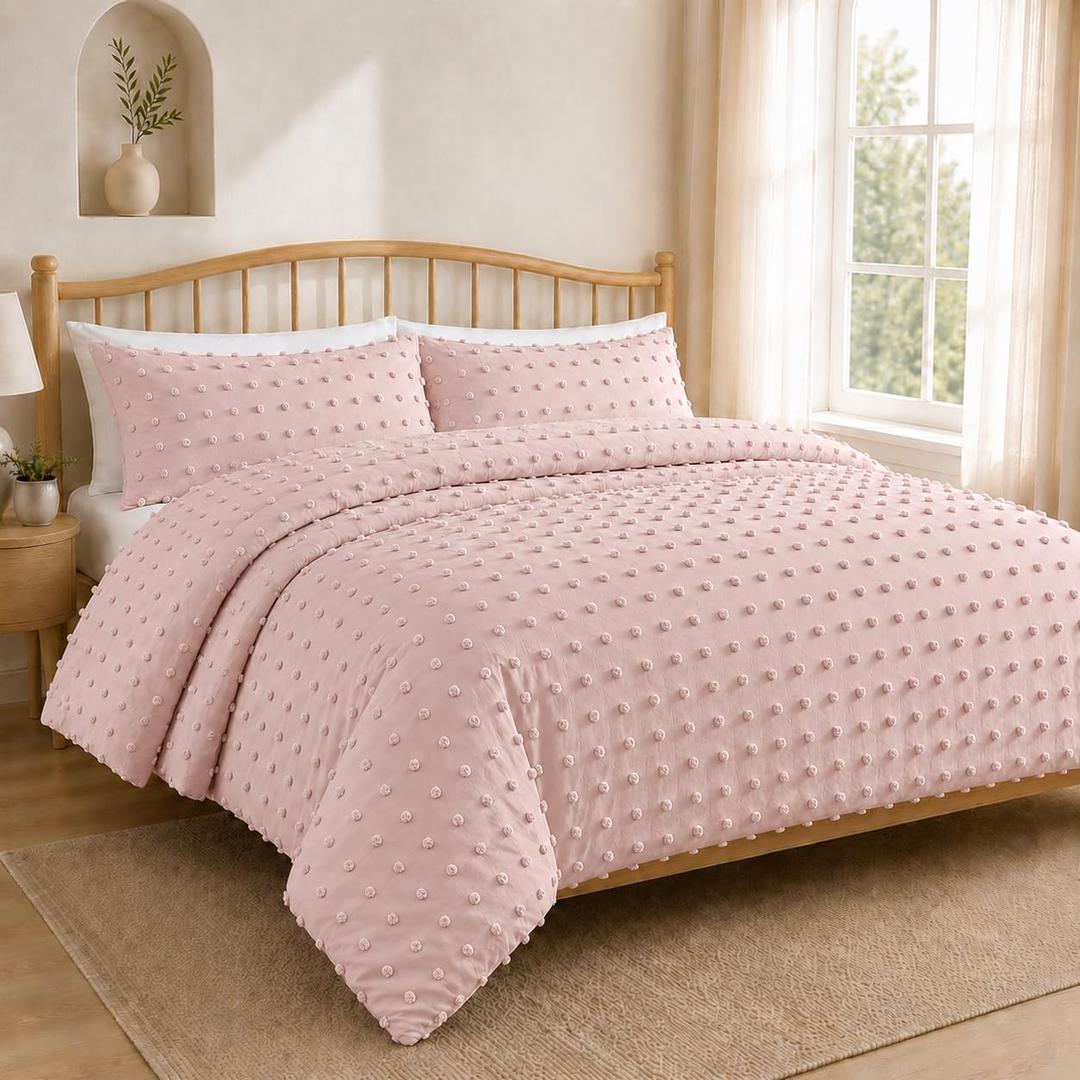 Swift Home King Comforter Set, Tufted Pom Poms, Blush