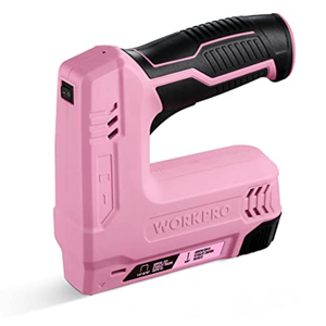 WORKPRO Electric Staple Gun, 2-in-1 Brad Nailer Electric, 3.6V Staple Gun for Upholstering, Crafts, Carpentry, DIY, Pink Ribbon