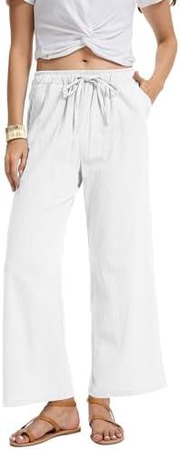 YOCUR Women Casual Drawstring Straight Leg Pants Cotton Linen Beach High Waisted Trousers Flowy Lounge Lightweight Pants, Size XXL YOCUR Women Casual Drawstring Straight Leg Pants Cotton Linen Beach High Waisted Trousers Flowy Lounge Lightweight Pants, Size XXL