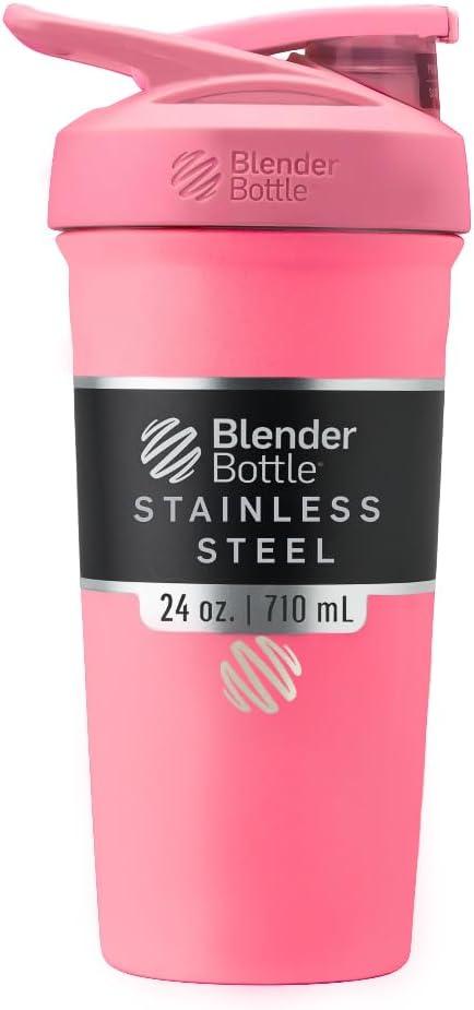 BlenderBottle Sport Insulated Stainless Steel Shaker Bottle with Wire Whisk, 24-Ounce, Plum Protein Shakes & Hydration for Athletes & Fitness Enthusiasts, Easy Mixing, Keeps Drinks Cold, Lockable Lid, Pink