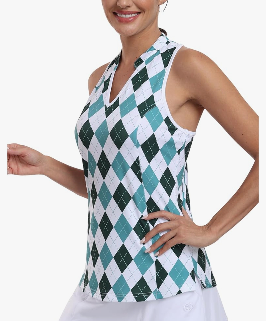 MoFiz Women Racerback Sleeveless Golf Polo Shirts V-Neck Collarless Tennis Running Tank Tops Quick Dry Athletic Casual XS