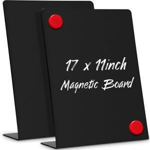 Fainne 2 Pcs Magnetic Bulletin Board with Easel Stand Mini Magnet Metal Tabletop Memo Display Board for Back to School Menu Table Office Supplies (Black,17 x 11 Inches)