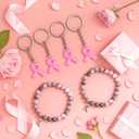 Nosiny 36 Pcs Breast Cancer Awareness Gifts Accessories Women Breast Cancer Awareness Bracelets Pink Ribbon Keychains Rhodochrosite Bead Bracelets for Charity Fundraiser Campaign Inspirational Gifts