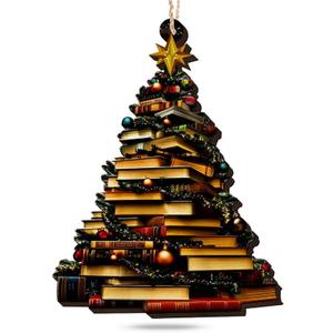 GAUDORA Book Lovers Gifts for Women Men - Flat 2D Wooden Christmas Ornaments 2025 for Tree Decorations - Christmas Librarian Nerd Reading Gifts for Readers Book Lovers Women, Friend Gift for Readers
