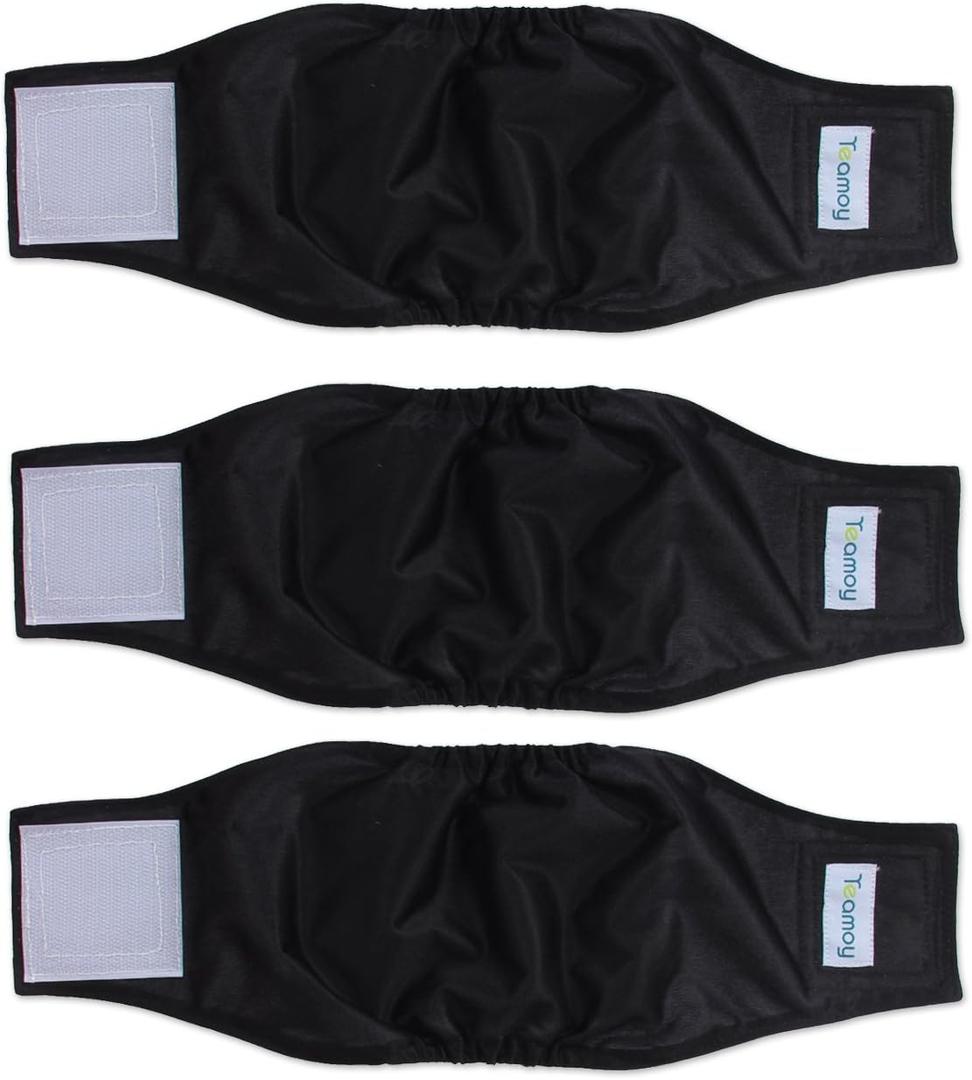 Teamoy 3 Pack Male Dog Diaper Wrap, Washable Puppy Belly Bands, Super-Absorbent and Comfortable(S,10"-13" Waist, Black)