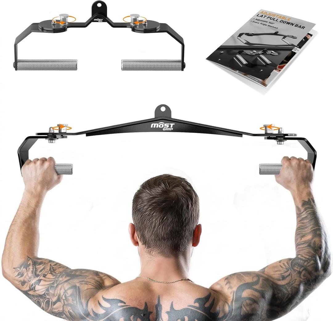 LAT Pull Down Bar Set with 360 Rotatable Handles, LAT Pulldown Attachments for Whole Back Training, Heavy-Duty Locking LAT Pulldown Bars for Home Gym Cable