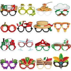 Pajean 32 Pcs Italian Party Decorations Italy Theme Eyeglasses Italian Paper Glasses Frame Photo Booth Props Italy Party Favors for Pizza Birthday Baby Shower Birthday Supplies