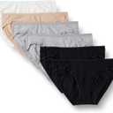 Amazon Essentials Women's Breathable Cotton Bikini Brief Underwear with Full Coverage, Pack of 6, Black/ Grey Heather/ Light Pink/ White, Small