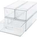 Clear Refrigerator Organizer Bins For Pantry Organization and Food Storage, Stackable Plastic Storage Bin With Pull-Out Drawer  Kitchen Containers, 3 Pack