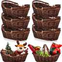 Sintuff 6 Pcs Wicker Picnic Basket with Handle Garden Harvest Empty Easter Eggs and Candy Basket Oval Willow Woven Storage for Organizing, Fruit Egg Storage Gathering Wedding Gifts(Dark Brown)