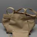 LOVEVOOK 17" Faux Leather Laptop Tote w/Clutch | Large Capacity Work Bag for Women | Business Travel | Sandy