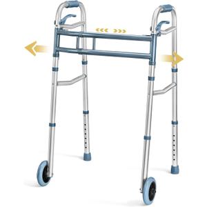 Medical king Walkers for Seniors Aluminum Lightweight Walker with Wheels, Adjustable Width and Height, Folding Walker for Elderly, Handicapped, Disabled 2 Wheels in Front