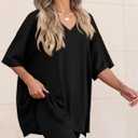 PRETTYGARDEN 2 Piece Sets for Women Summer 2026 Lounge Short Set Spring Matching Biker Shorts V Neck Oversized Shirt Clothing (Black, XXL)