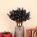 HOHOTIME 36Pcs Christmas Halloween Black Glitter Berry Stems Ornaments, 9.5 Inch Artificial Christmas Tree Picks for Xmas Tree Garland Wreath Vase Decorations DIY Home Decor(Black)