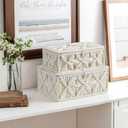 Decorative Boho Storage Baskets with Lid Bohemian Macrame Jewelry Box Handmade Natural Cotton Rope Woven Bins Memory Keepsake Photo Makeup Organizer Shelf Container (Off White, Large)