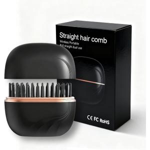 Mini Straightener Brush, Rechargeable Portable Hair Straightener Brush, 3-Speed Temperature Control, Anti-Scald Shell, Lightweight and Portable for Home Travel Gift (Black)