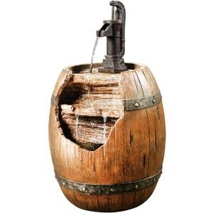 7 x Teamson Home Vintage Barrel Waterfall Fountain with Pump for Outdoor Patio Garden Backyard Decking, 33 Inch Height, Wood