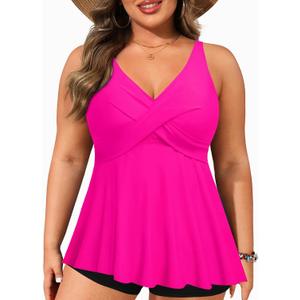 Plus Size Tankini Top Only - Flowy Bathing Suits Top Plus Size Swim Top 2025 Modest Swimsuits Top (Pink),20W