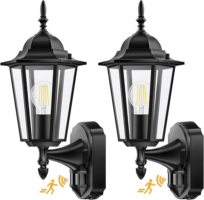 Lamomo 2 Pack Motion Sensor Outdoor Lights, Upgrade Dusk to Dawn Exterior Light Fixture Wall Mounted, 100% Anti-Rust Aluminum Waterproof Porch Lights for Patio Front Door Garage
